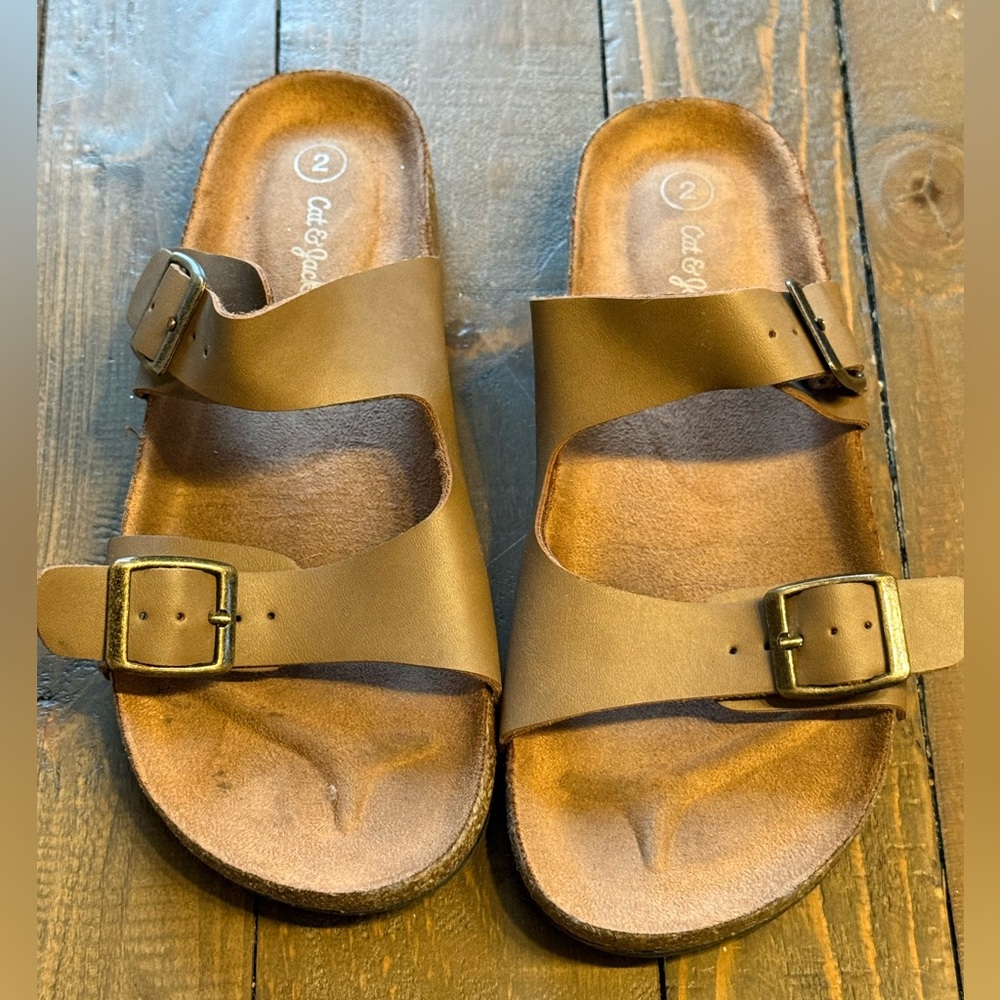 Cat & Jack Brown Double-Buckle Slide Sandals